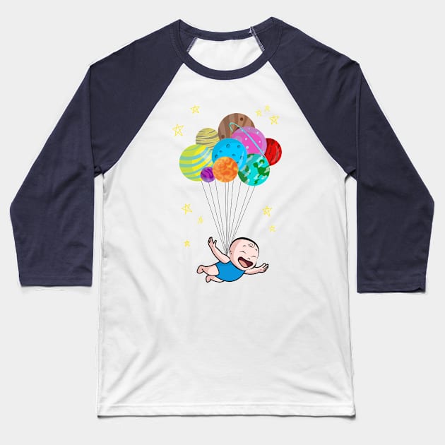 Cute Smiling Baby Boy Future Astronaut And Planets Baseball T-Shirt by 4U2NV-LDN